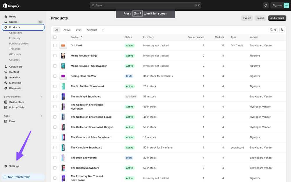 Shopify Store Settings