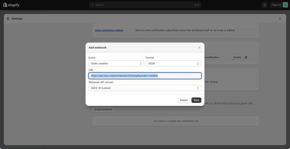 Add webhook for "Order creation" Event